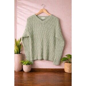 Vintage 90s BASIC EDITIONS Sage Green Cable Knit Sweater Women’s Large